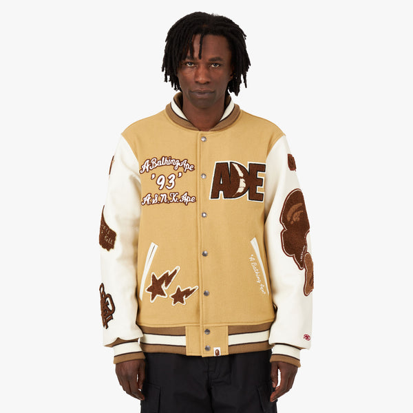 BAPE Multi Motif Varsity Jacket / Beige