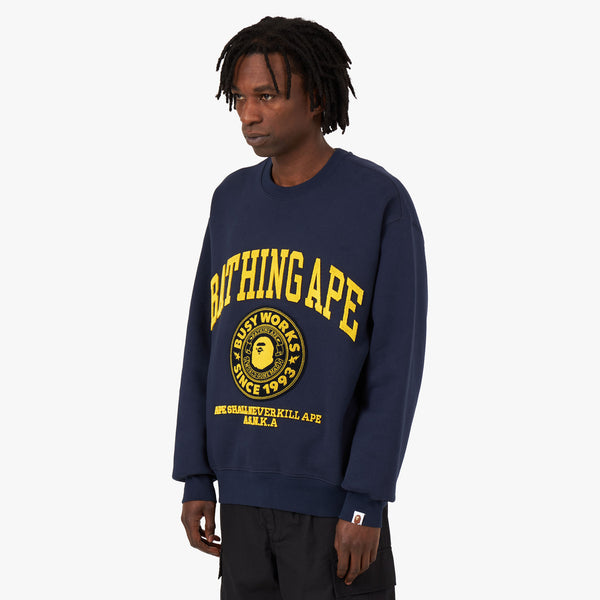 BAPE College Graphic Crewneck Navy Livestock