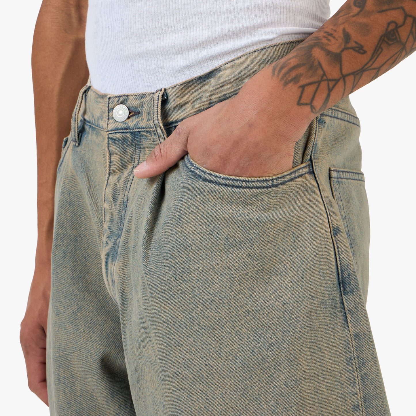 BEAMS Wide Tapered Denim / Pink Used