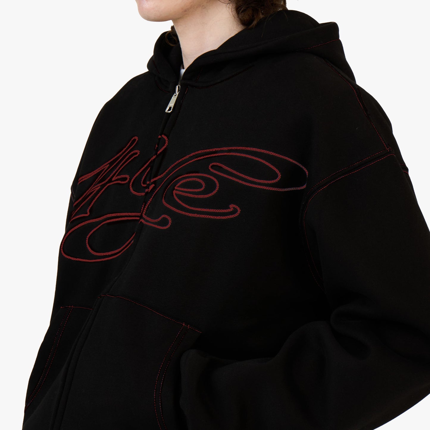 Chandail à capuchon zippé Signature 4YE Noir Forêt / Rouge