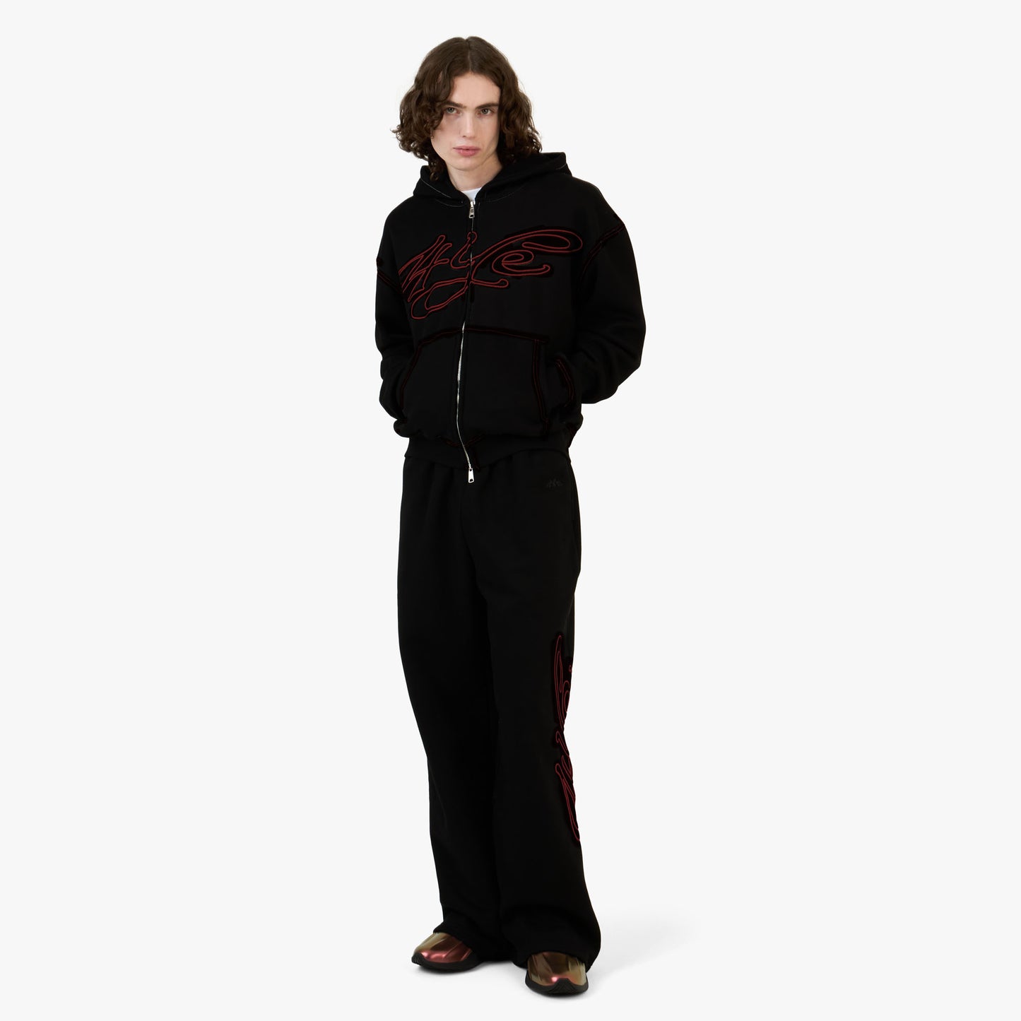 Chandail à capuchon zippé Signature 4YE Noir Forêt / Rouge