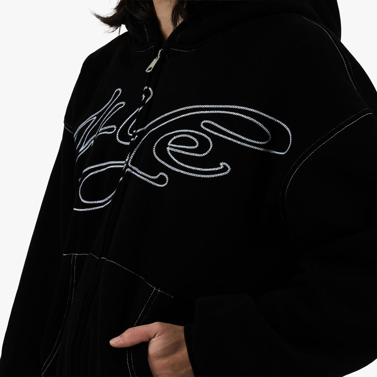 4YE Signature Zip Hoodie Black / White