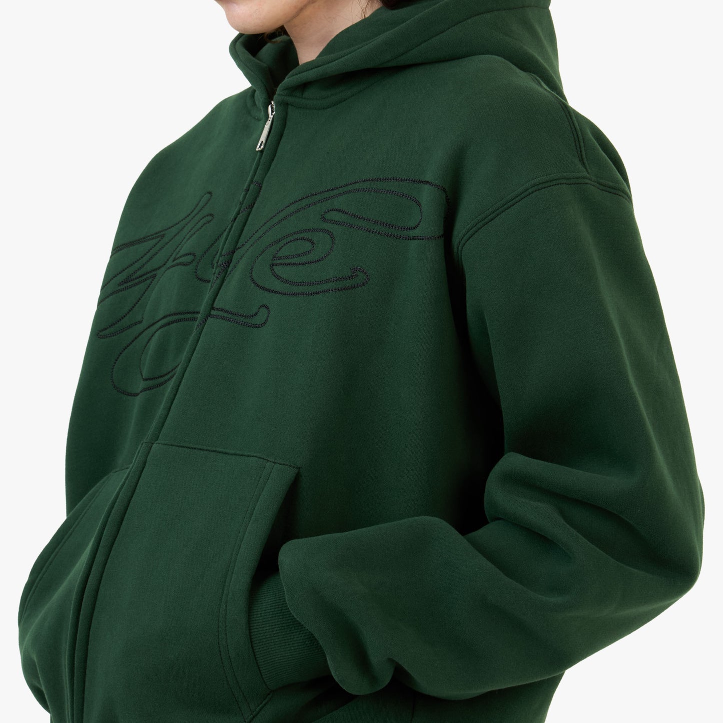 Sweat à Capuche Zippé Signature 4YE Vert Forêt / Noir