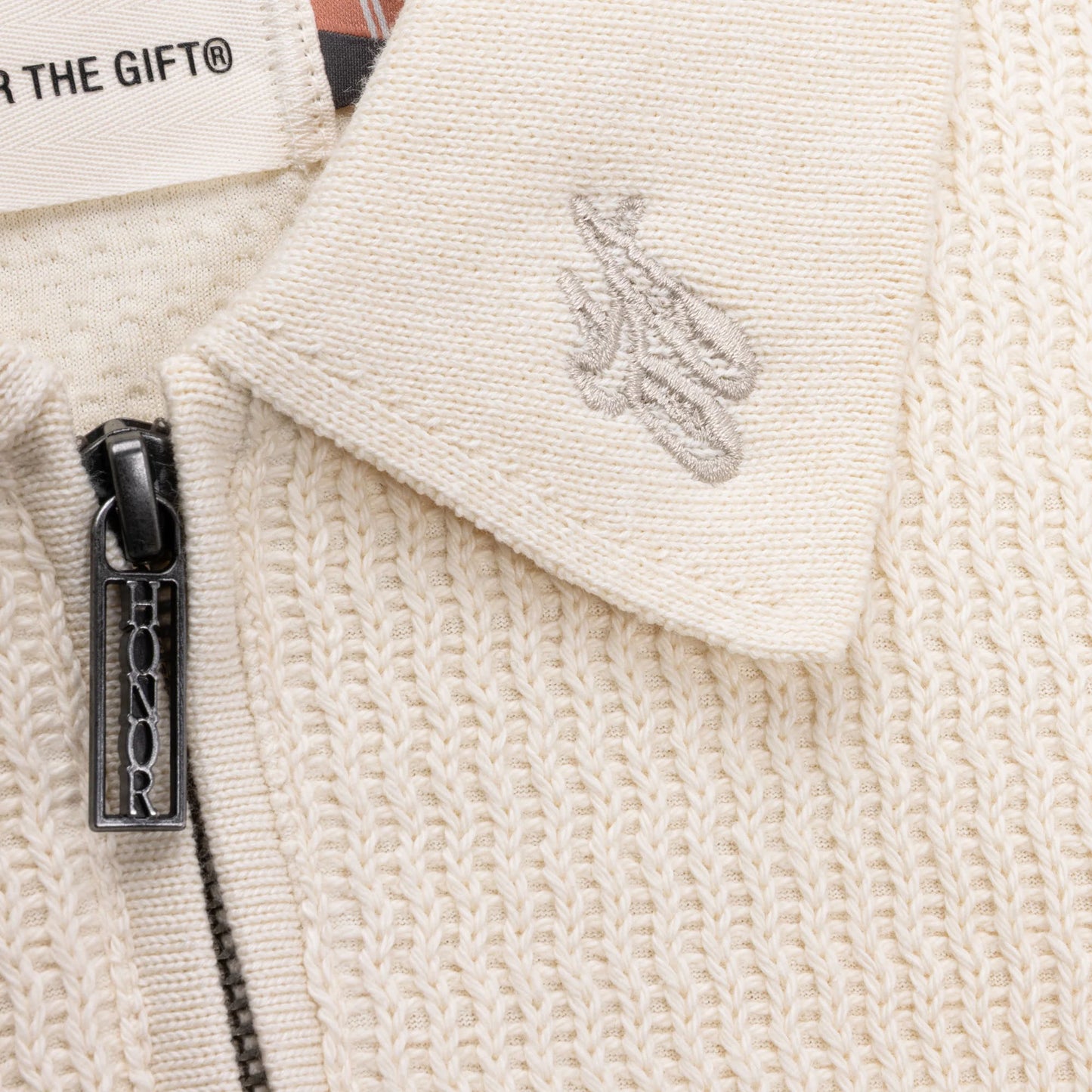 Honor The Gift Wavy Knit Longsleeve Polo / Bone