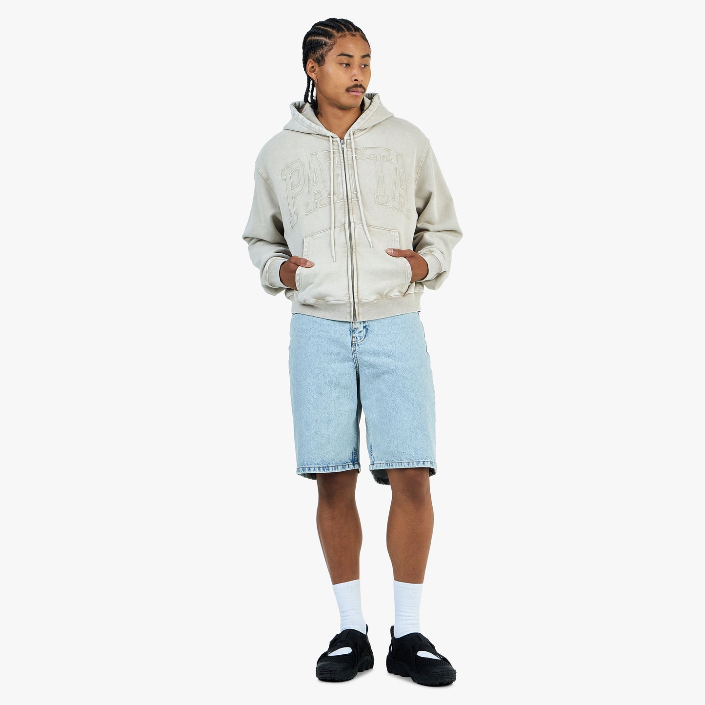 Sweat à capuche zippé Patta Loopback Logo / Irish Cream