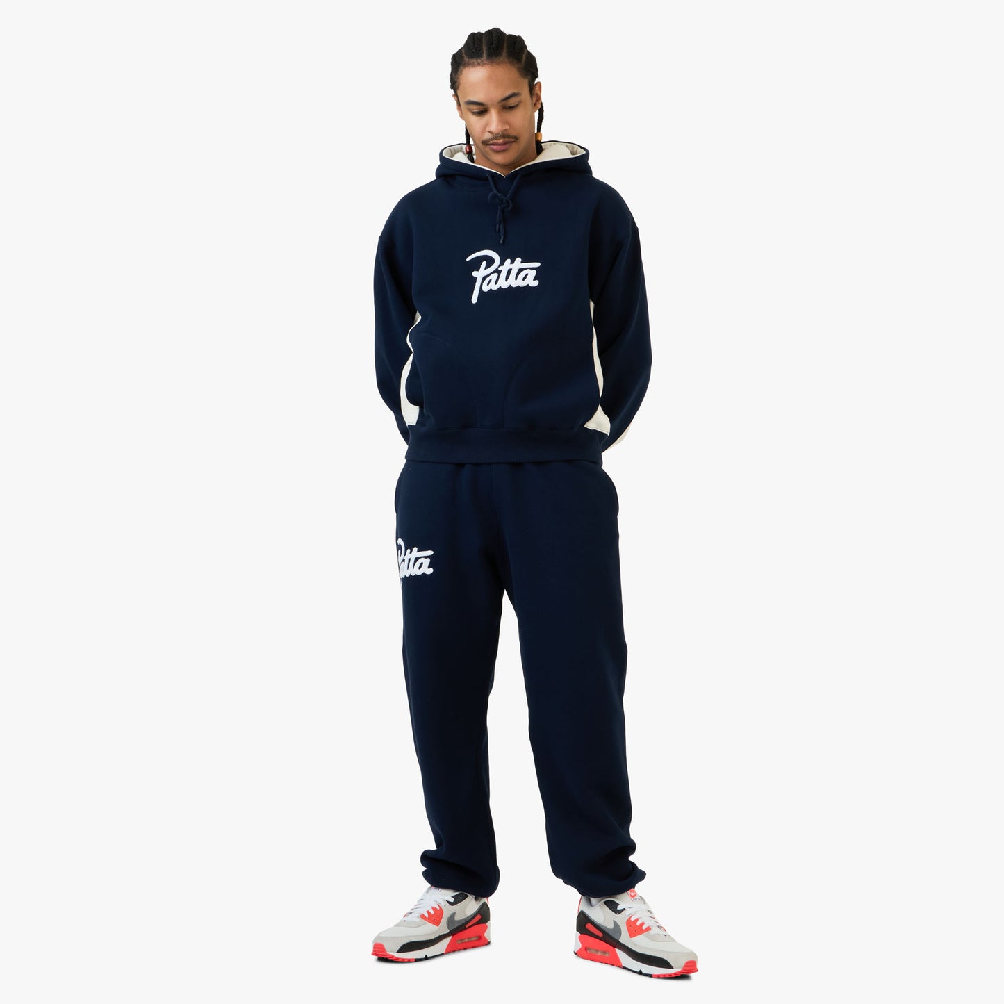 Sweat à capuche logo chenille Patta / Bleu marine