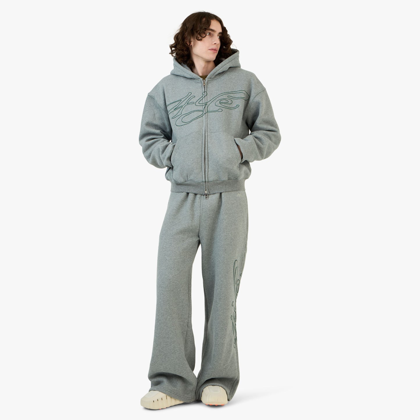 Pantalon large 4YE Signature Zip gris moyen / vert forêt