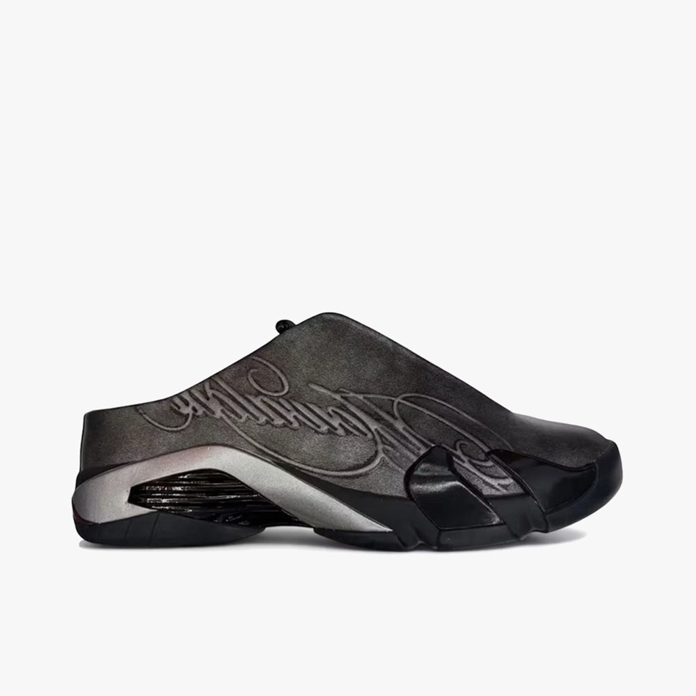Jordan 14 Retro Mule x Mowalola Black / Metallic Silver - Burnt Red