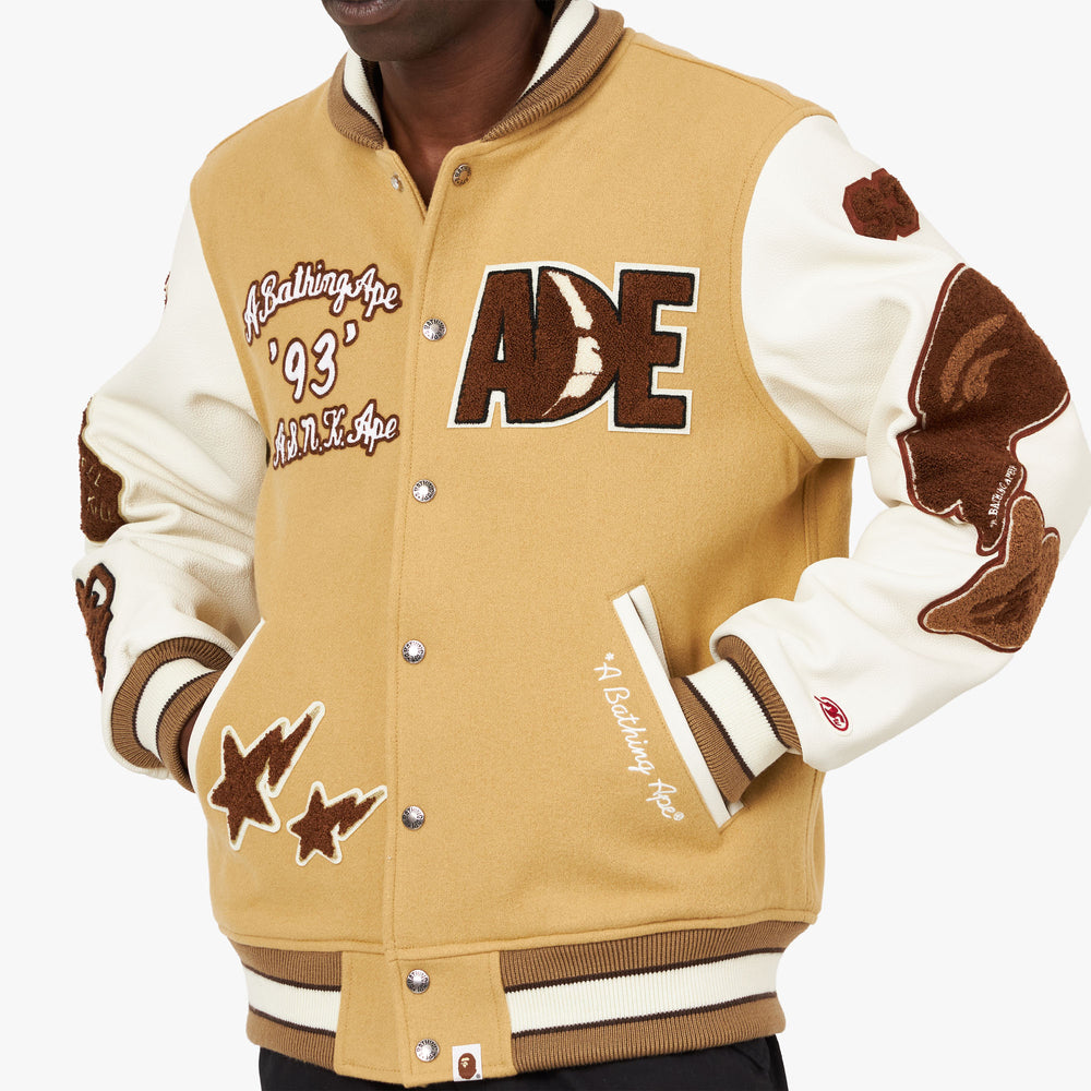 BAPE Multi Motif Varsity Jacket / Beige