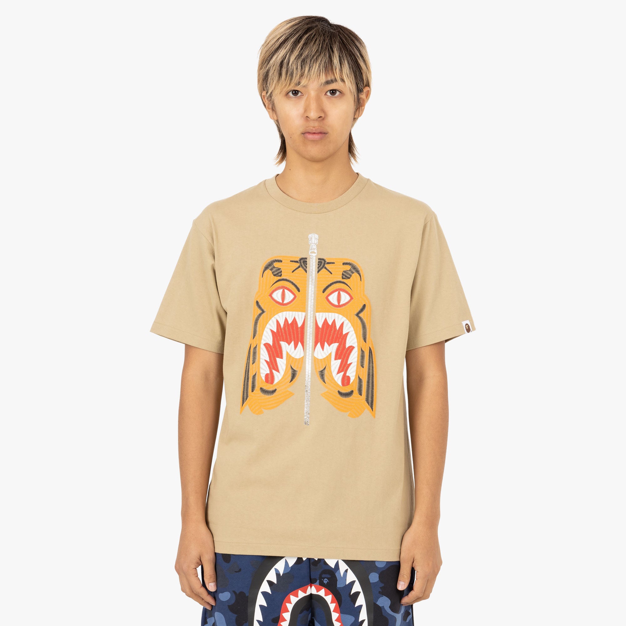 BAPE Embroidery Style Tiger T shirt Beige Livestock