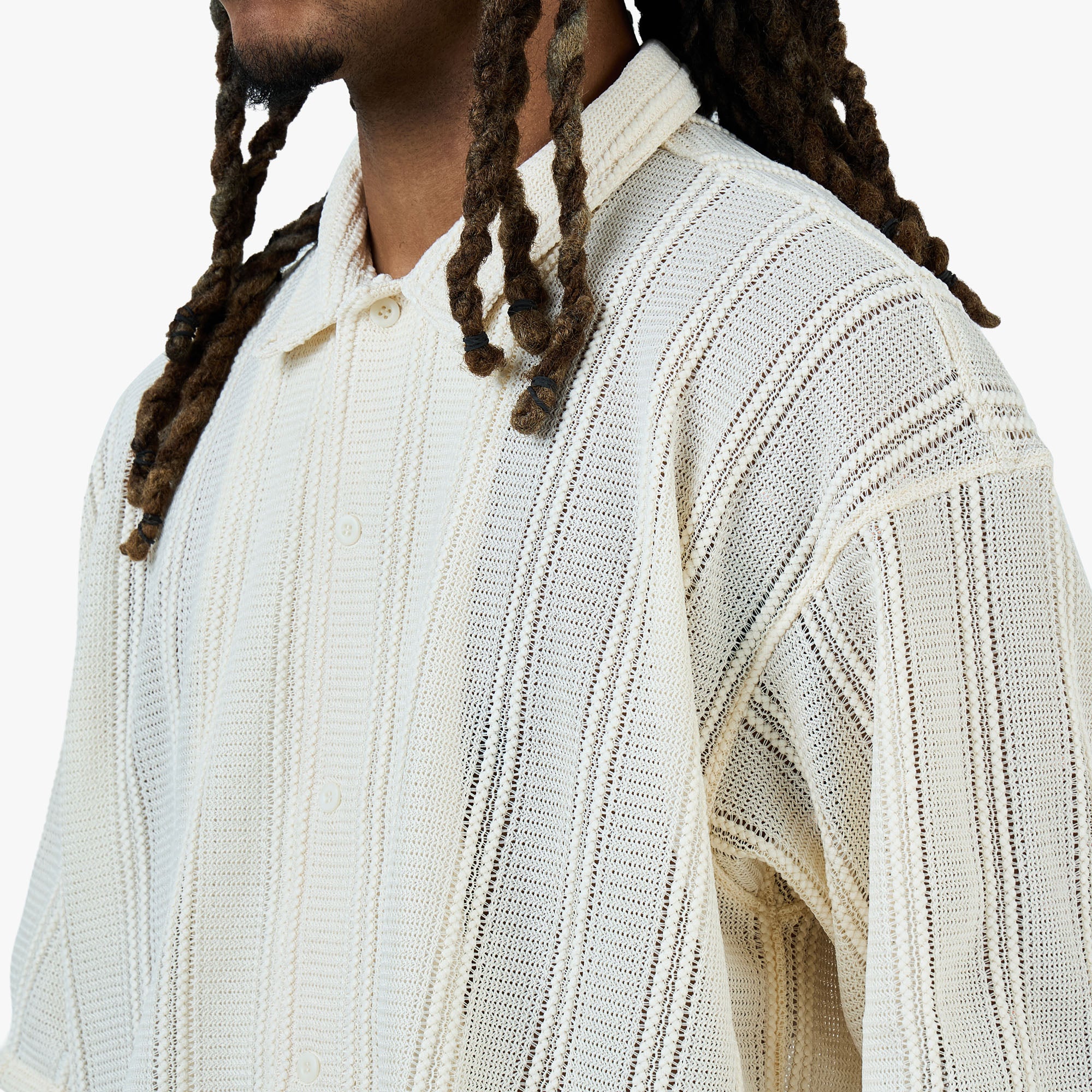 BEAMS Mesh Open Collar Shirt / Off White | Livestock