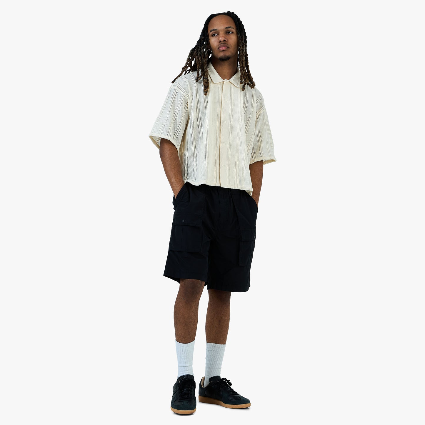 BEAMS Mesh Open Collar Shirt / Off White