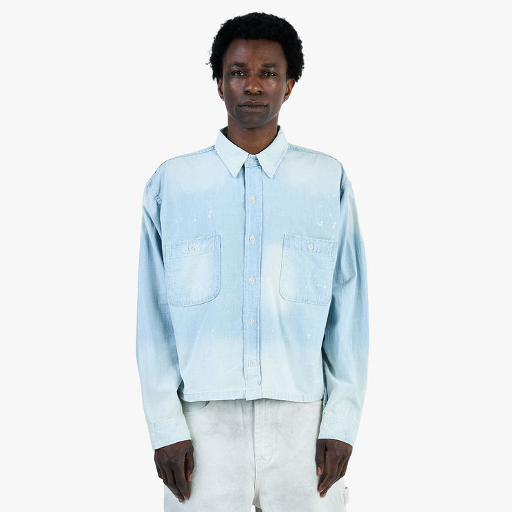 Chemise en chambray BEAMS déchirée / Bleu délavé 1