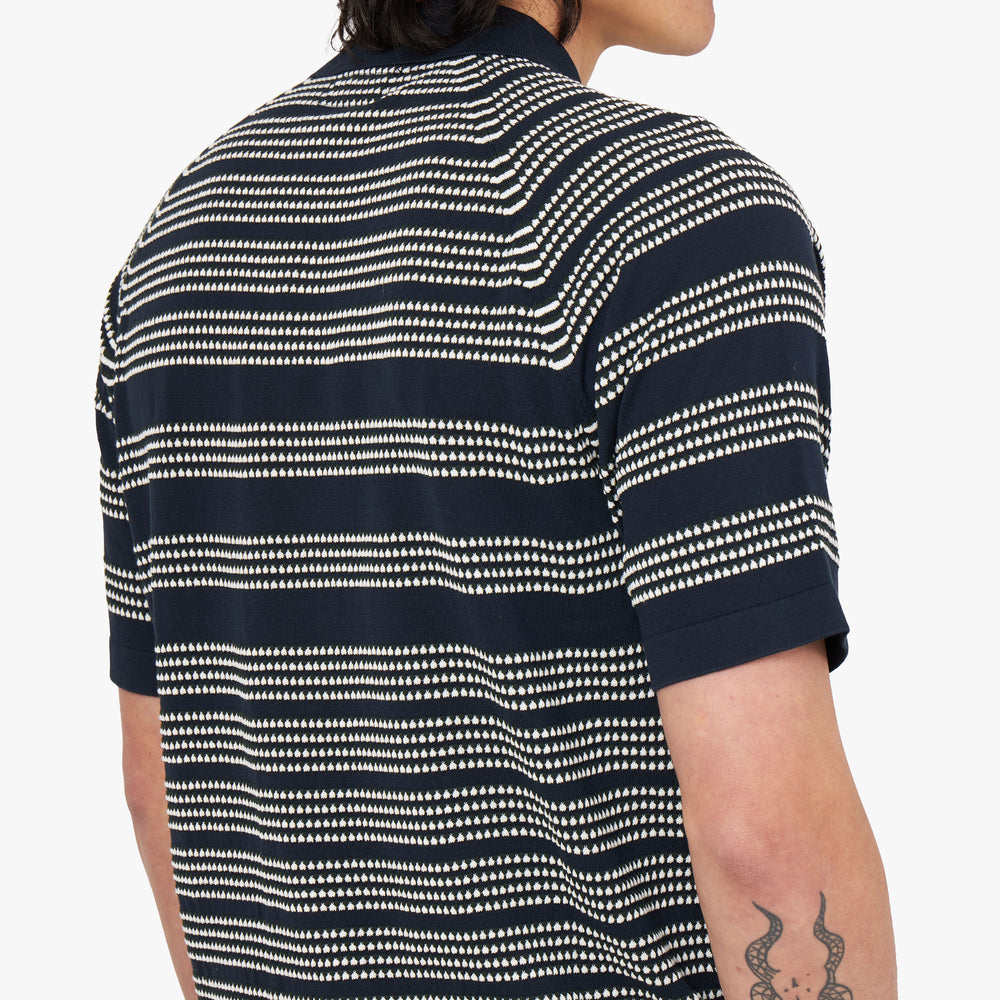 BEAMS PLUS Half Zip Knit Polo / Jacquard Navy