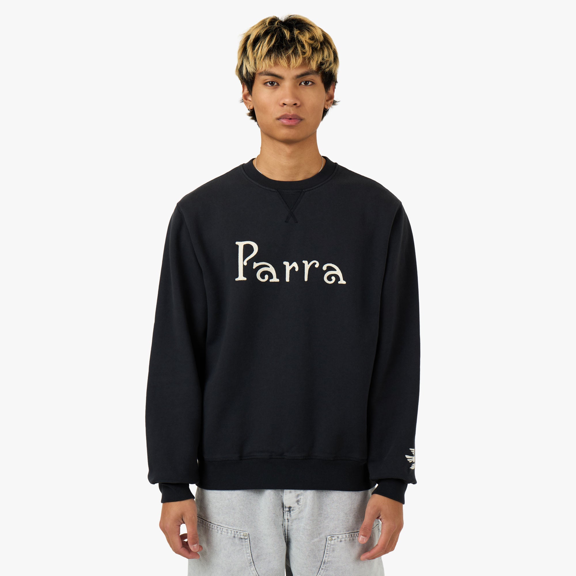 by Parra Weird Trad Logo Crewneck Sweatshirt Dark Navy | Livestock