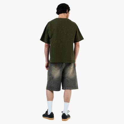 Adidem Asterisks Cursive Slub T-Shirt / Green
