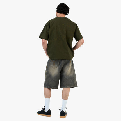 Adidem Asterisks Waxed Two-Tone Denim Rivet Shorts / Black