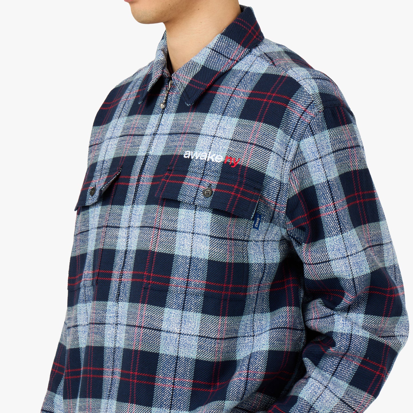 Awake NY Flannel Zip Shirt Blue