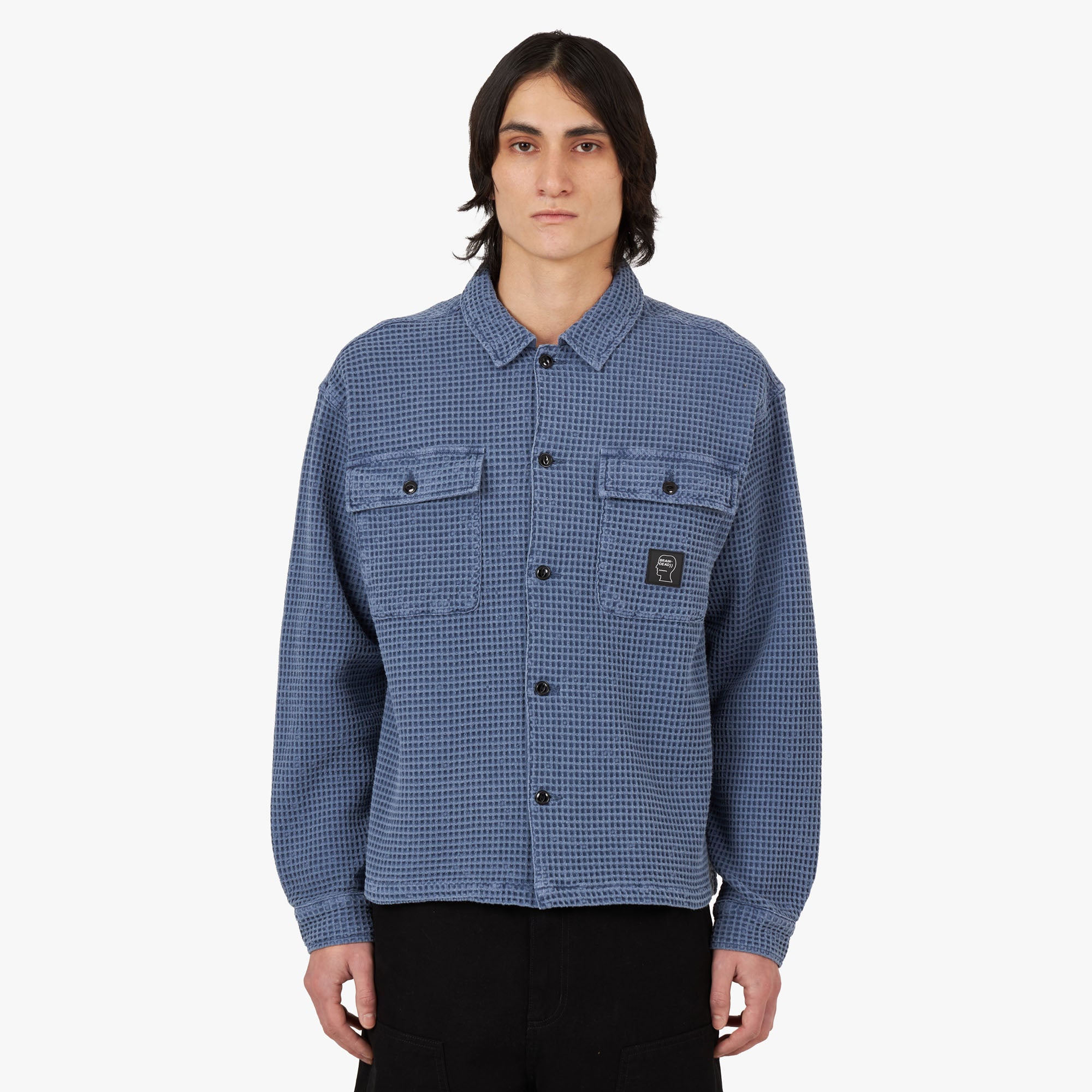 Brain Dead Waffle Button Front Shirt / Blueberry