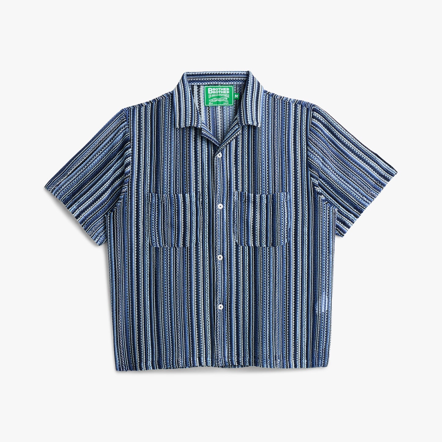 Brother Brother Shortsleeve Mesh Cabana Shirt / Blue Vert Stripe