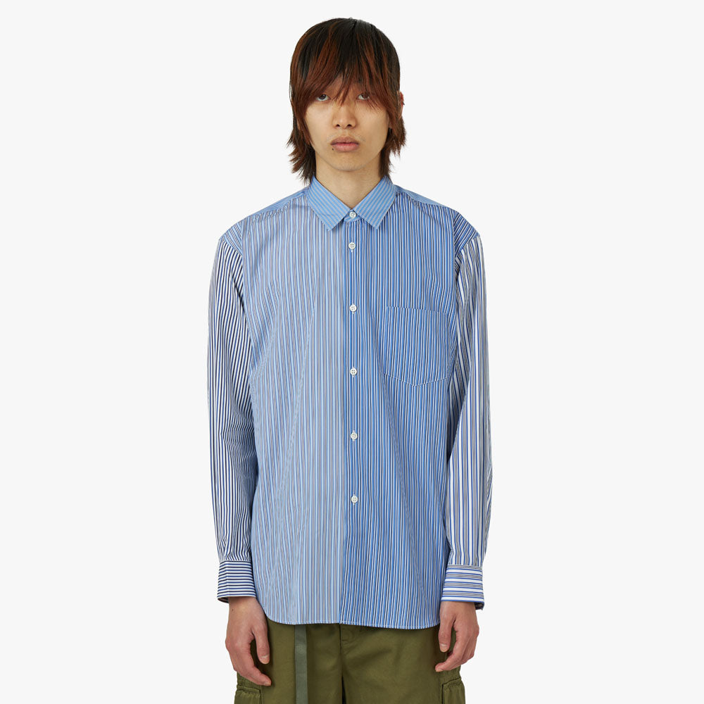 cdg dress shirt COMME des GARÇONS SHIRT Striped Poplin Shape 5 / Blue – Livestock