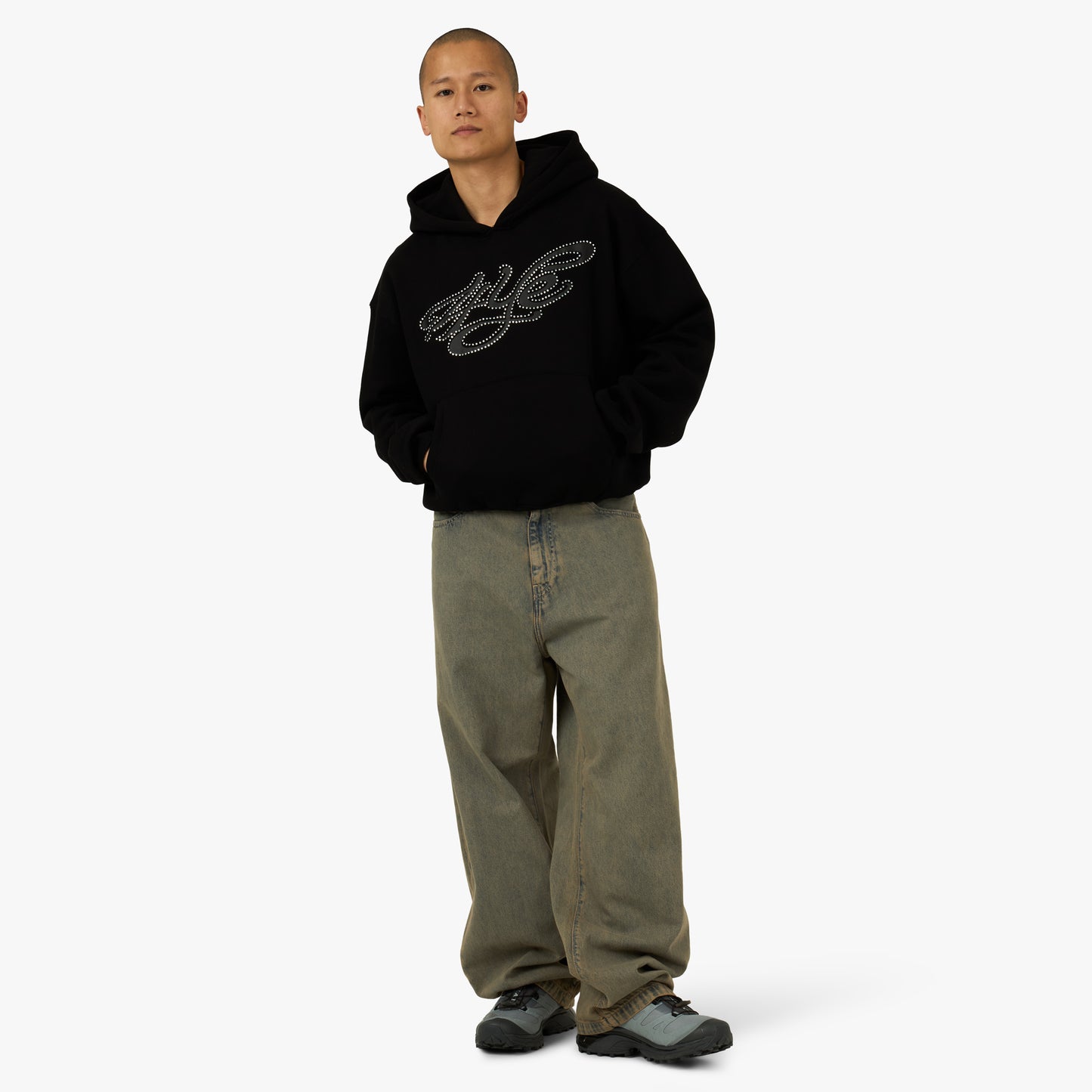 Sweat à capuche strass signature 4YE noir
