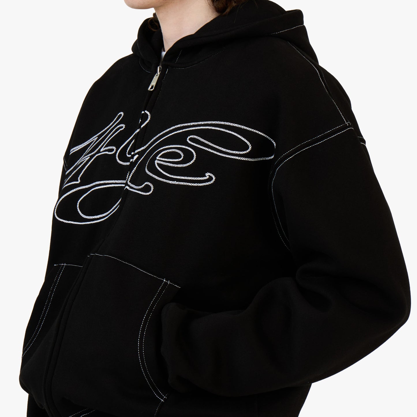 4YE Signature Zip Hoodie Black/White