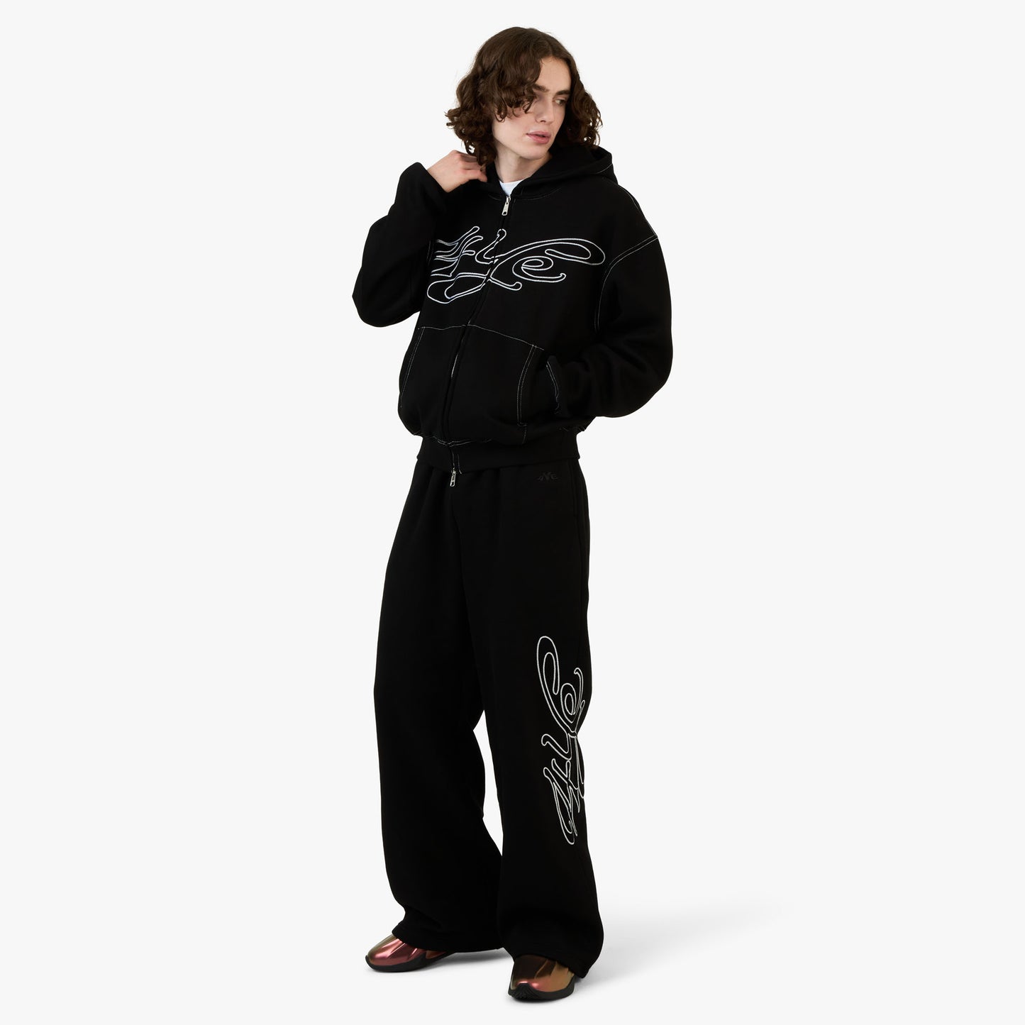 4YE Signature Zip Hoodie Black/White