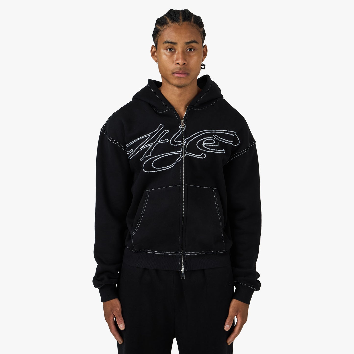 4YE Signature Zip Hoodie Black / White