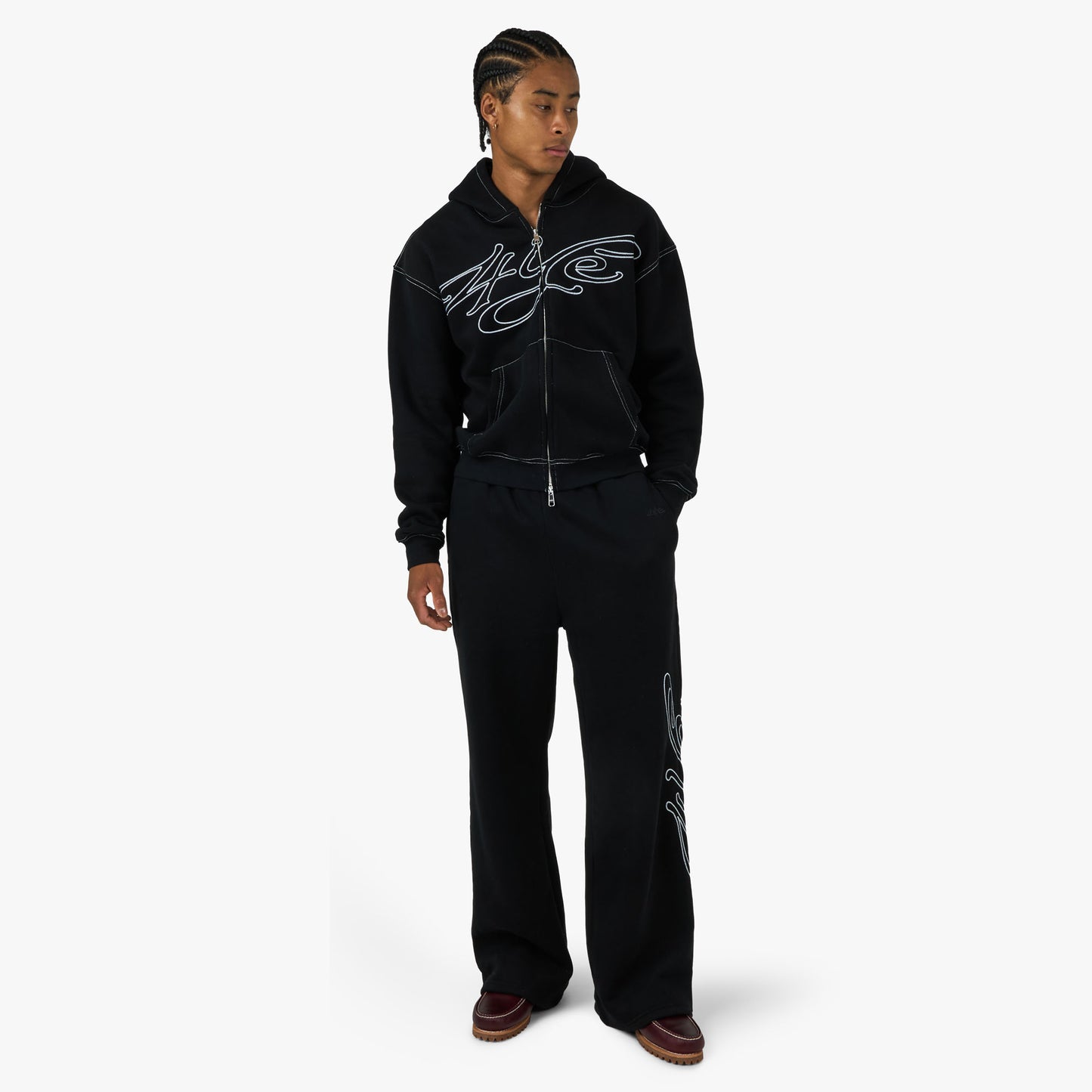 4YE Signature Zip Hoodie Black / White