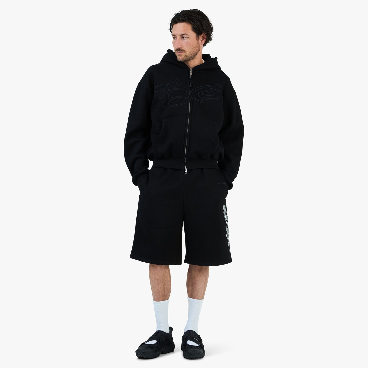 4YE Signature Zip Hoodie Black / Black