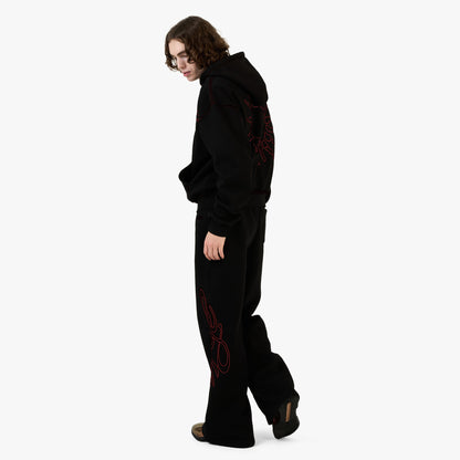 4YE Signature Zip Hoodie Forrest Black / Red