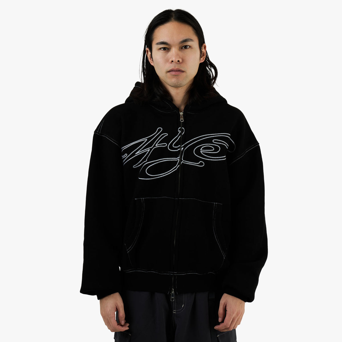 4YE Signature Zip Hoodie Black / White
