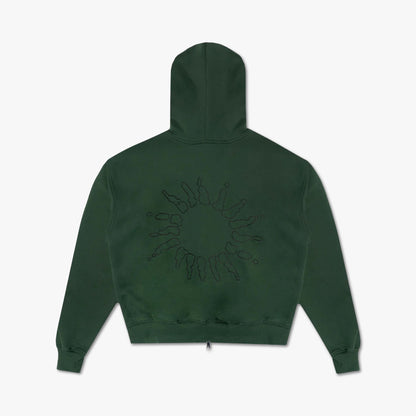 Sweat à Capuche Zippé Signature 4YE Vert Forêt / Noir