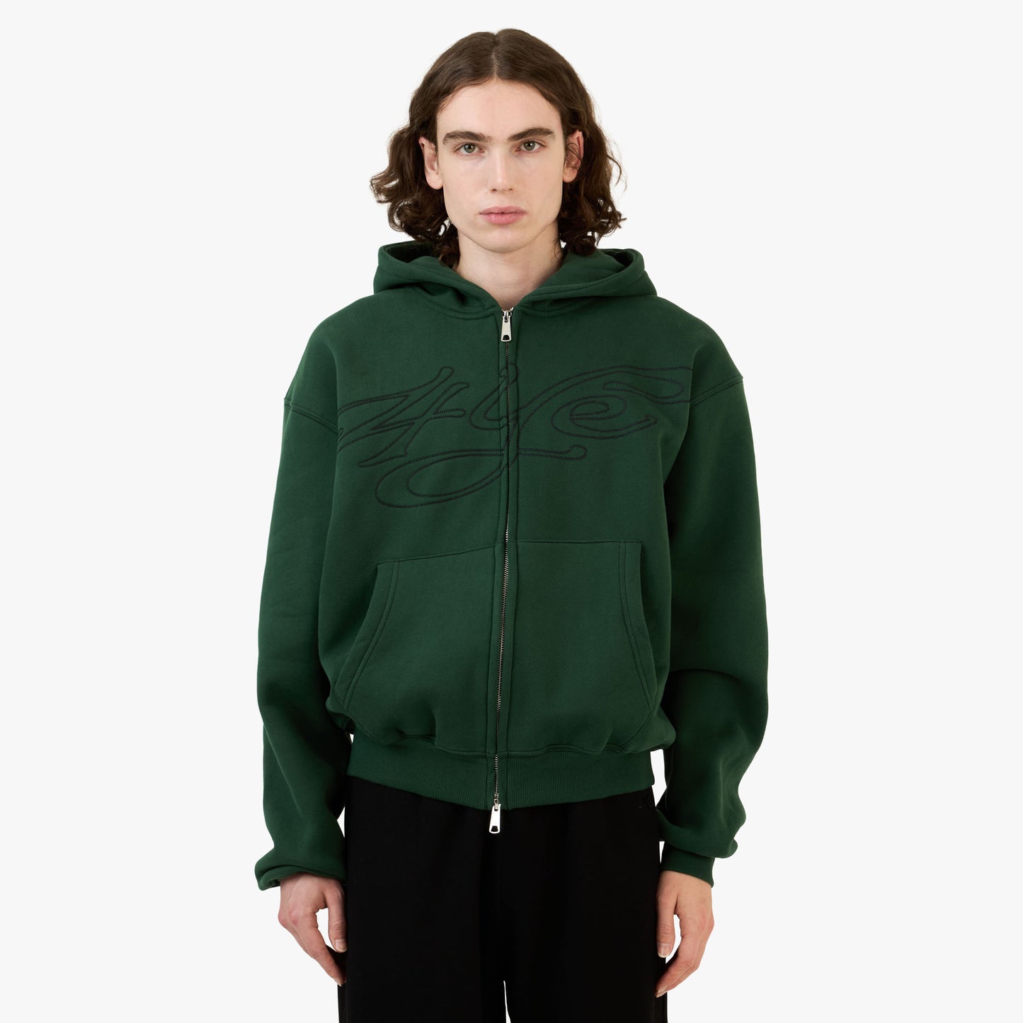 Sweat à Capuche Zippé Signature 4YE Vert Forêt / Noir