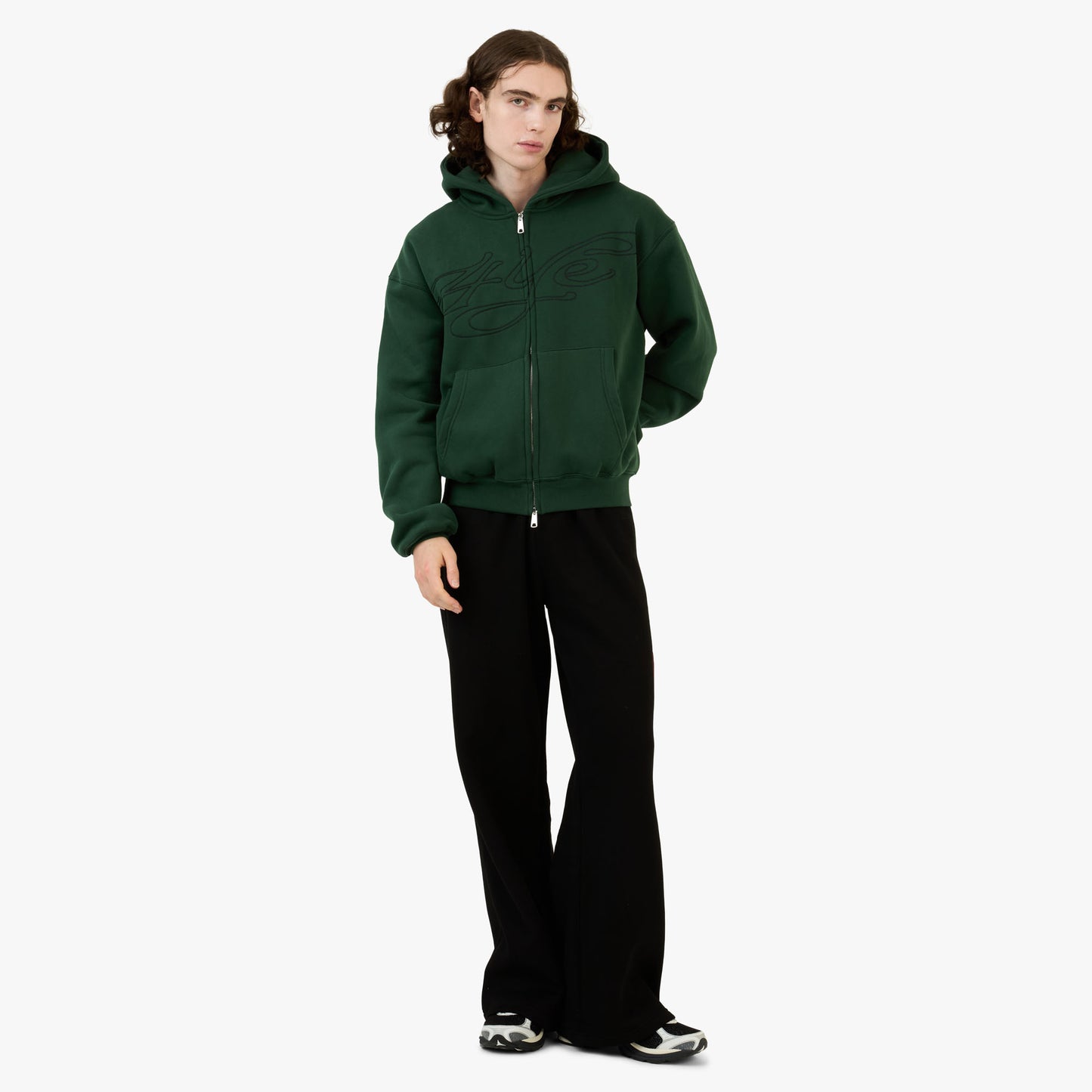 Sweat à Capuche Zippé Signature 4YE Vert Forêt / Noir