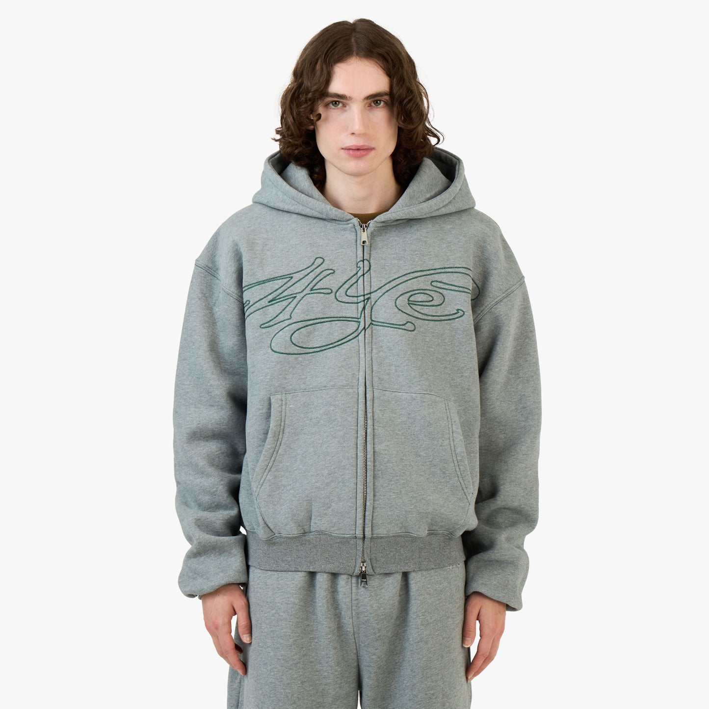 Sweat à capuche zippé 4YE Medium Grey / Forrest Green