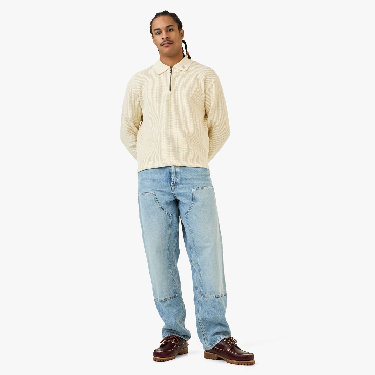 Honor The Gift Wavy Knit Longsleeve Polo / Bone