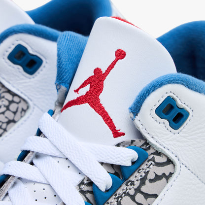 Jordan 3 Retro White / True Blue - Fire Red