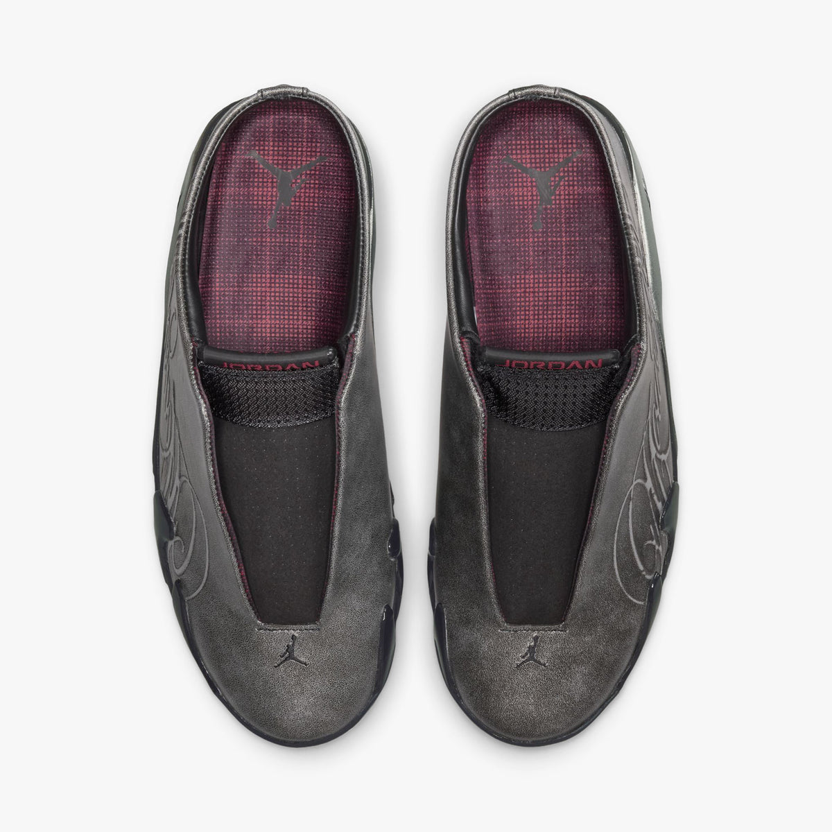 Jordan x Mowalola 14 Retro Mule Black / Metallic Silver - Burnt Red