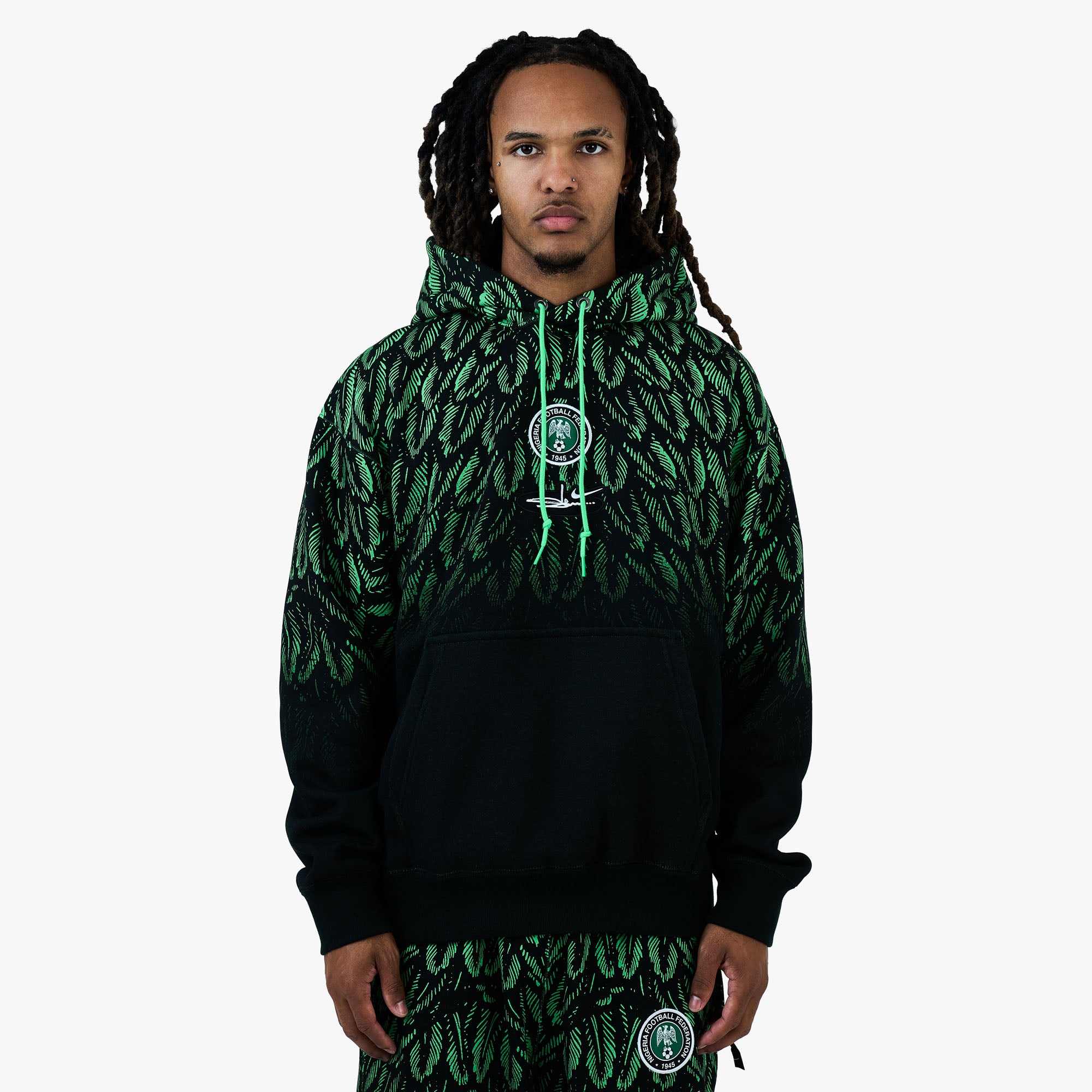 Nike x Nigeria x Slawn Fleece Pullover Hoodie Black / Poison Green