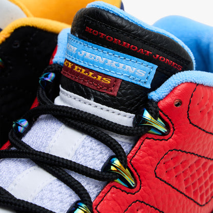 Jordan 9 Retro Low Noir / Rouge défi - Bleu royal profond