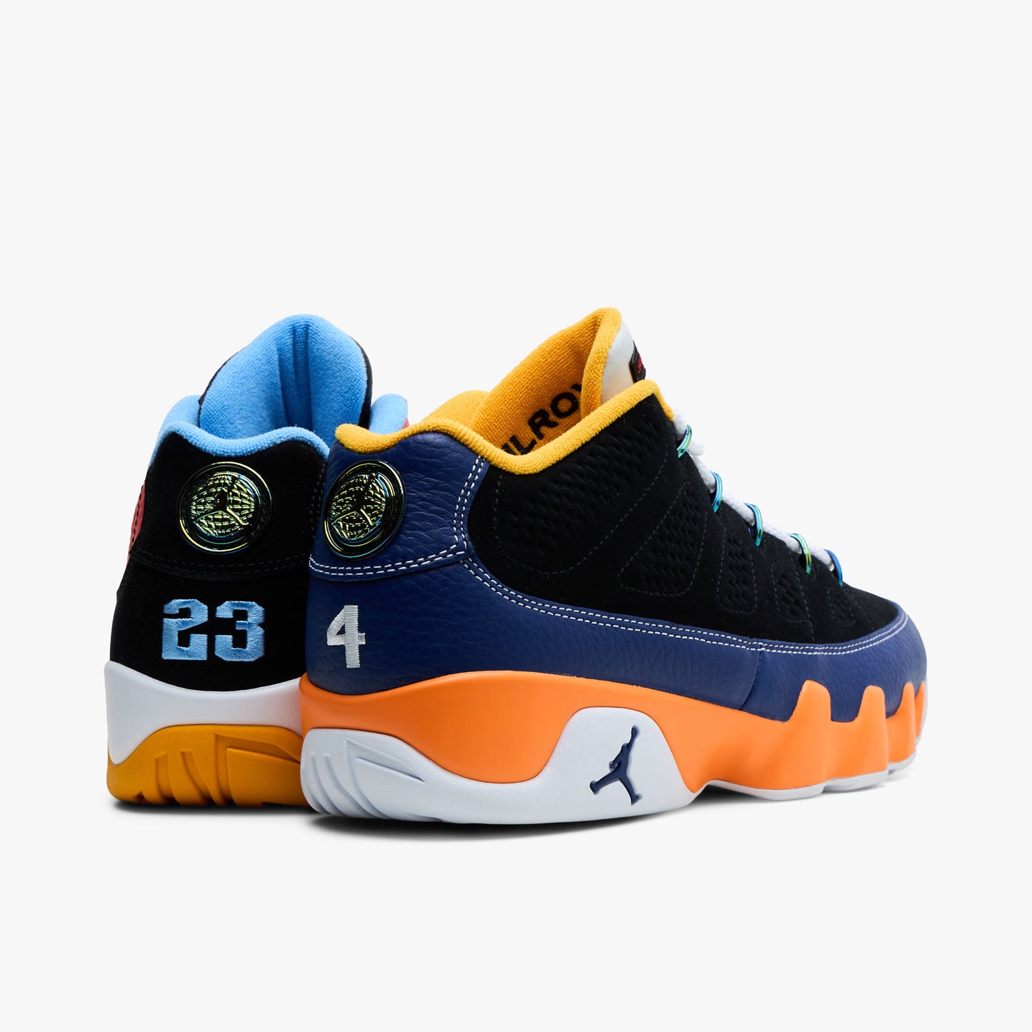 Jordan 9 Retro Low Noir / Rouge défi - Bleu royal profond