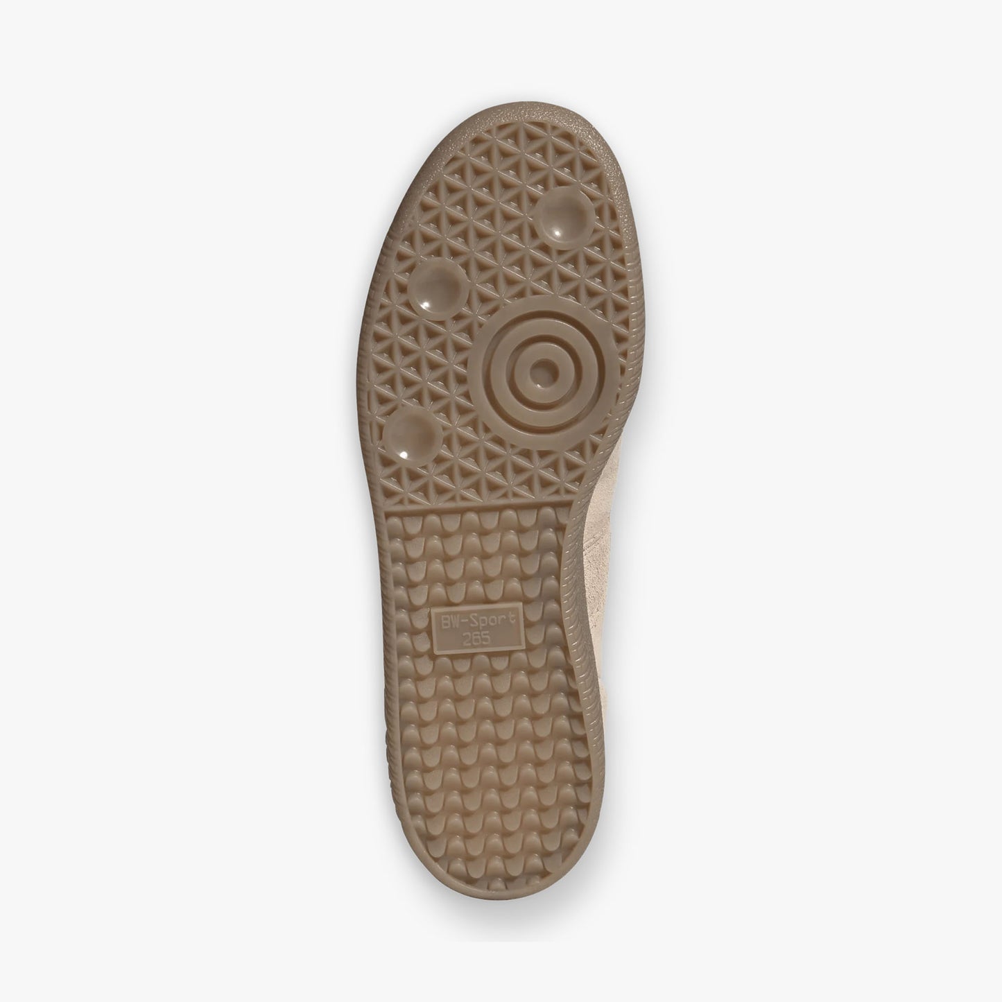 adidas BW Army. Bottom view of Halo Blush sneakers showing Gum rubber traction outsole pattern. 