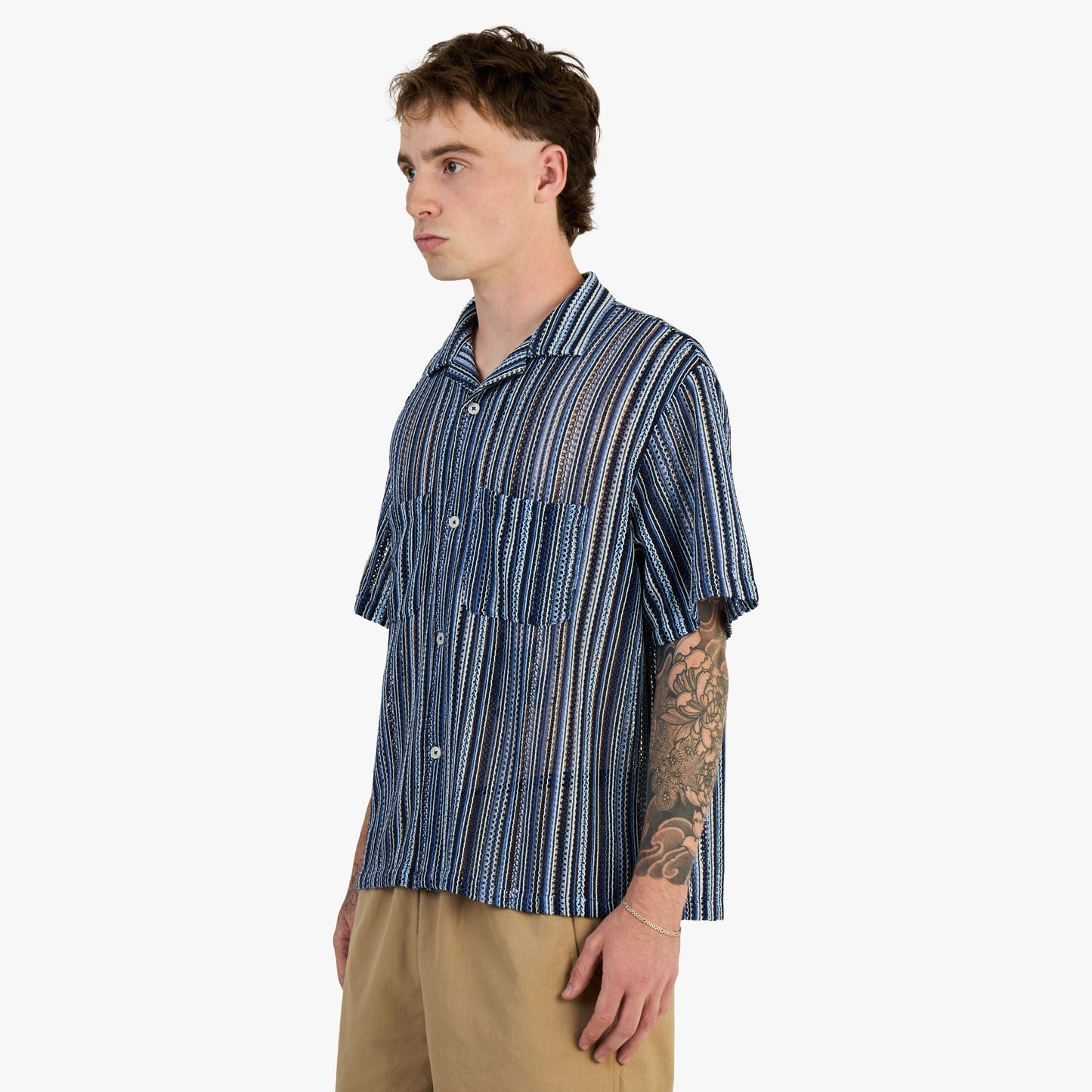 Brother Brother Shortsleeve Mesh Cabana Shirt / Blue Vert Stripe