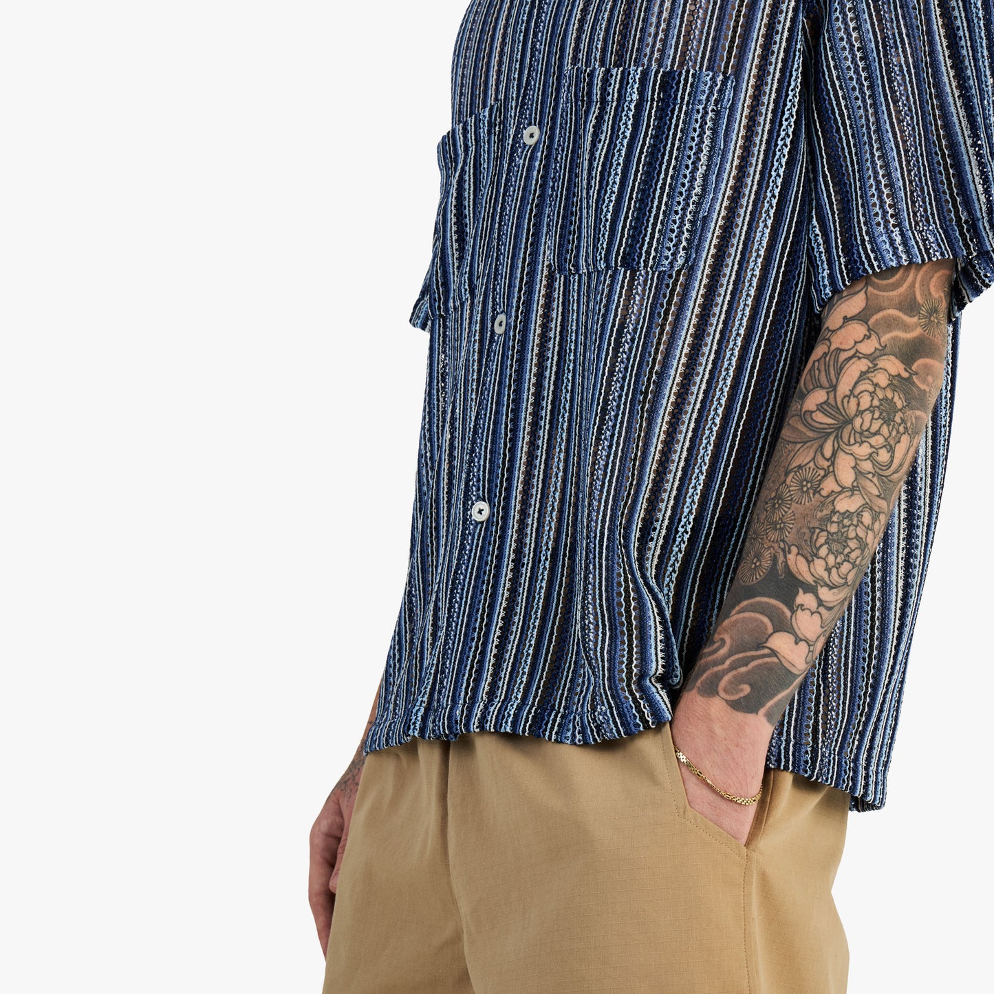 Brother Brother Shortsleeve Mesh Cabana Shirt / Blue Vert Stripe