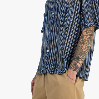 Brother Brother Shortsleeve Mesh Cabana Shirt / Blue Vert Stripe