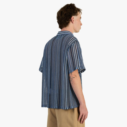 Brother Brother Shortsleeve Mesh Cabana Shirt / Blue Vert Stripe