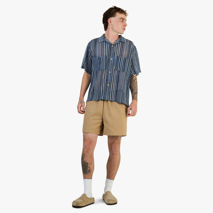 Brother Brother Shortsleeve Mesh Cabana Shirt / Blue Vert Stripe