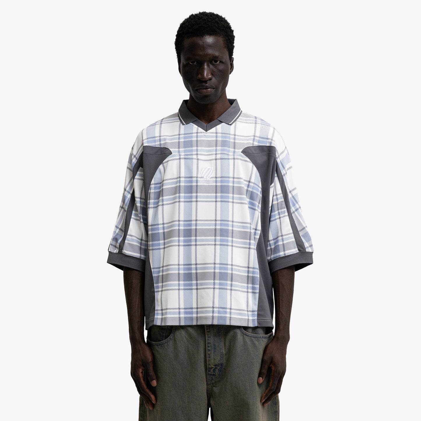 Metalwood Paneled 3/4 Sleeve Polo / Ice